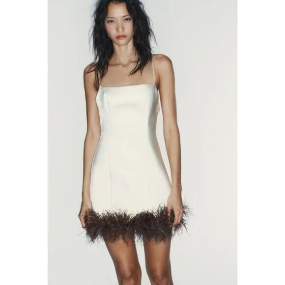 ZARA FEATHER SATIN EFFECT DRESS - Picture 6 of 11